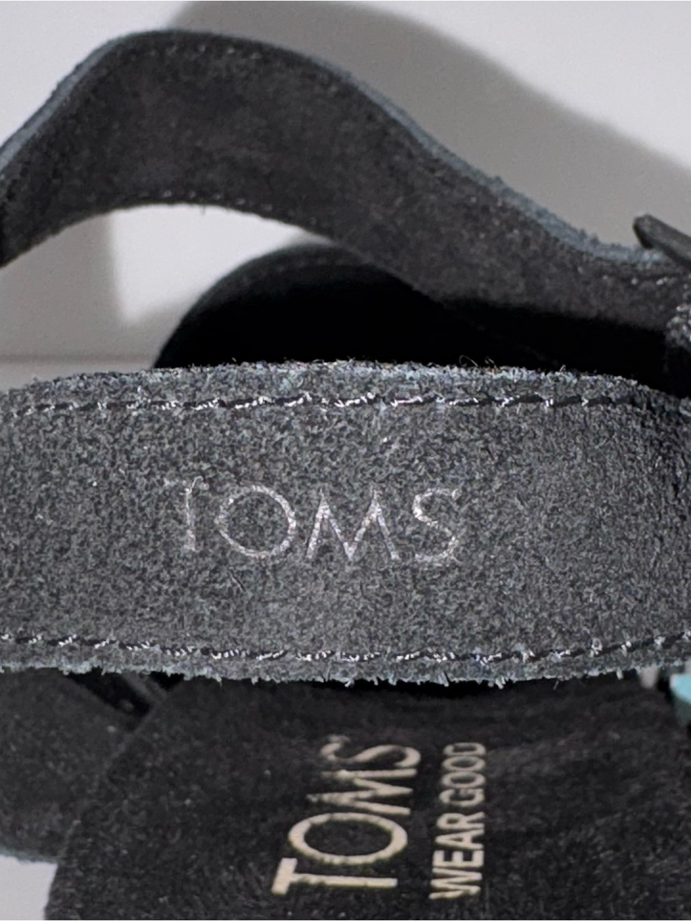 TOMS Black Suede Espadrille Wedge Sandals with Ankle Strap - Picture 9 of 10